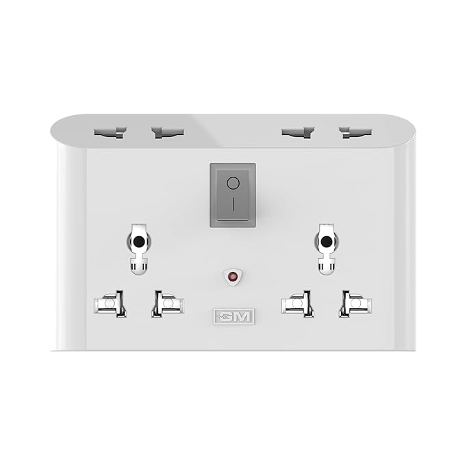 GM 3 Pin 6 AMP Universal Multiplug Travel Adapter with 4 Charging Point | Useful for Home Applications, Mobiles, Computers, Laptops | Adapter with Inbuilt Surge Protector & Power Indicator | GM 3019