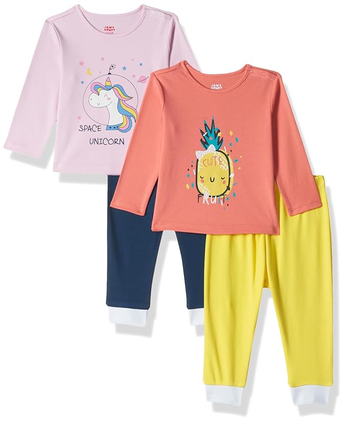 Amazon Brand - Jam & Honey Baby-Boys and Girls 100% Soft & Pure Cotton Long Sleeve Tee with Jogger - Unisex Clothing Set