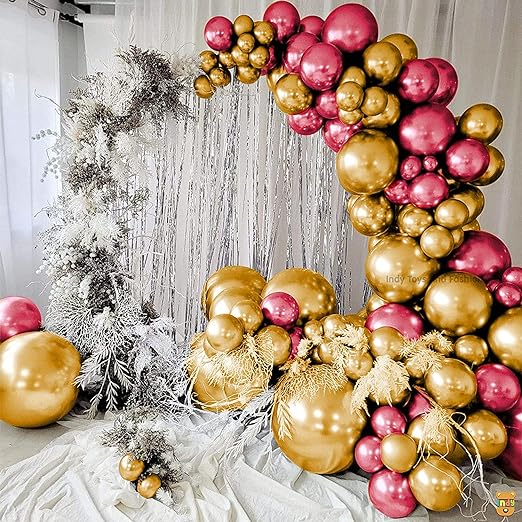 Just Party 25Pcs Red & 25Pcs Golden Metallic Chrome Balloons with Shiny Surface For Birthdays/Anniversary/Engagement/Baby Shower/bachelorette Party Decorations (Pack of 50)