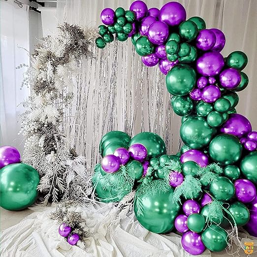 Just Party 25Pcs Purple & 25Pcs Green Metallic Chrome Balloons with Shiny Surface For Birthdays/Anniversary/Engagement/Baby Shower/bachelorette Party Decorations (Pack of 50)