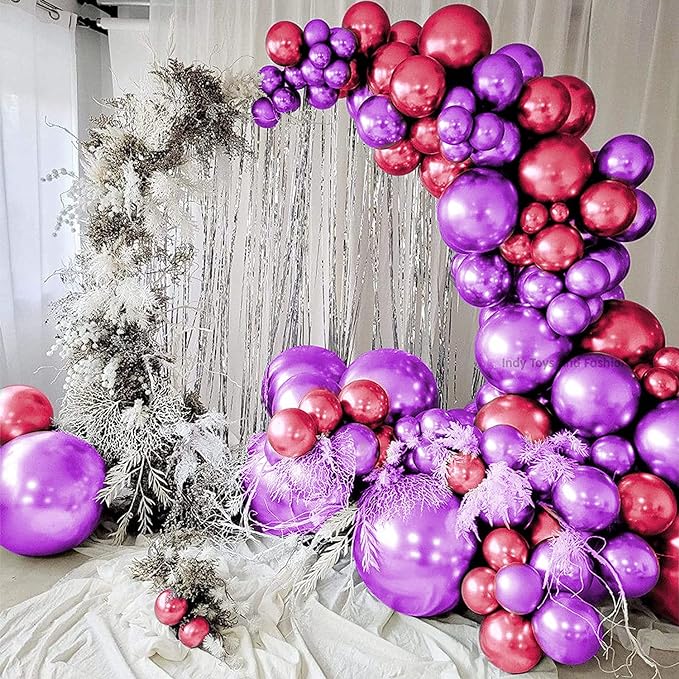 Just Party 25Pcs Red & 25Pcs Purple Metallic Chrome Balloons with Shiny Surface For Birthdays/Anniversary/Engagement/Baby Shower/bachelorette Party Decorations (Pack of 50)