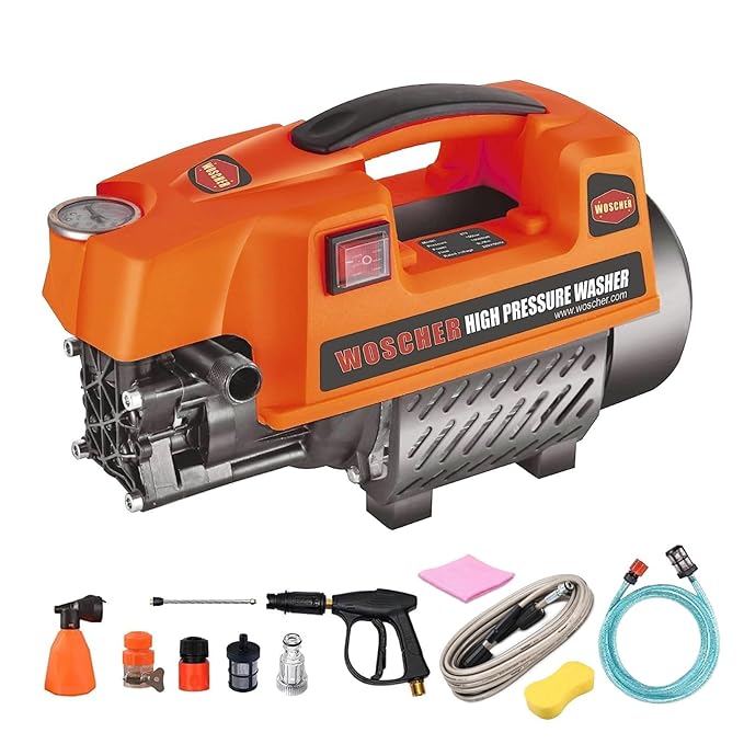 Woscher AquaWash Car Washer High Pressure Gun Pressure Washer for Car, Car Washing Pump for Car, Bike and Home Use Cleaning | 18 Months Warranty | 1800 Watts | 150 Bars |