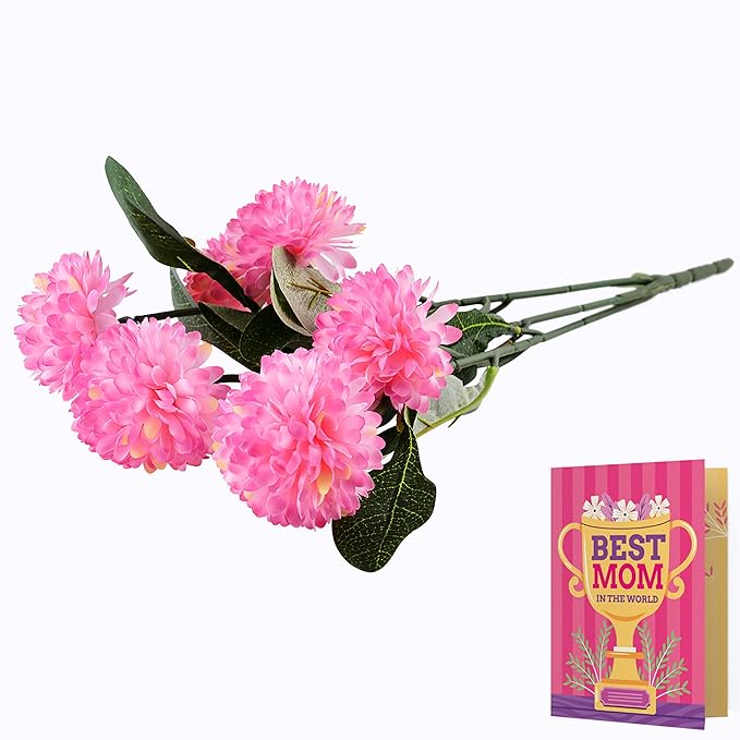 ARCHIES Mother's Day Artificial Hydrangea Silk Flower Bunch (Height - 11 Cm, Number of Branches - 5, Number of Flowers - 5, Pink Green) | Mother's Day Giftting 16