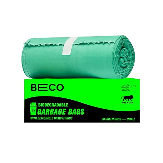 Beco Eco-Friendly Garbage Bags for Dustbin | 30 Pcs | Small 17 X 19 Inches | Pack of 1 | Green | Dustbin Bags/Trash Bags with Detachable drawstrings