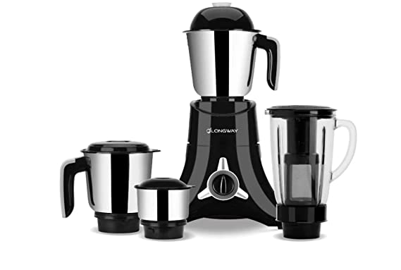 Longway Orion 900 Watt Juicer Mixer Grinder with 4 Jars for Grinding, Mixing, Juicing with Powerful Motor | 1 Year Warranty | (Black, 4 Jars)