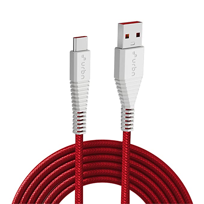 URBN Type-C USB 40W Fast Charging Cable Made for OnePlus (Warp, Dash, Supervooc) MI Turbo Realme (Dart, Superdart)| Unbreakable Rugged & Nylon Braided | Made in India | Length (5 Feet) - Red