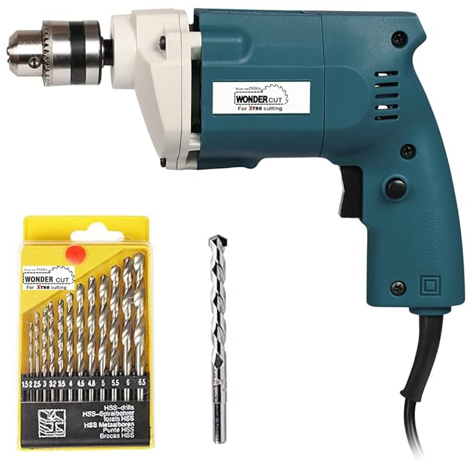 WONDERCUT Wc-Ed-10-B-Cmb Drill Machine 10Mm With Free 13Pcs Hss Drill Bits & 1Pc Masonary Bit Combo, Blue