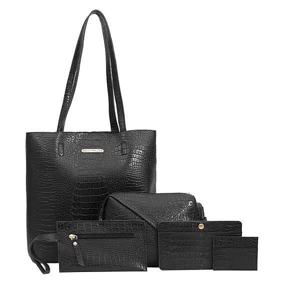Bagsy Malone Women's Vegan Leather Stylish Tote Bag Pack of 5 | Ladies Purse Handbag | Womens Day Gift