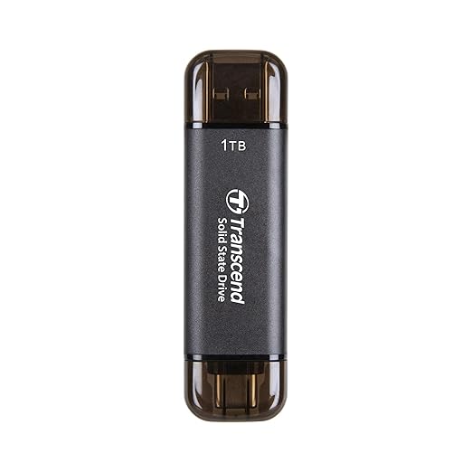 Transcend 310C 1TB USB C & USB A External Portable SSD, Up to 1,050 MB/s, 5 Yr Warranty, Black, for iPhone 15 pro max, MacBook, Ipad, Laptop and Desktop TS1TESD310C