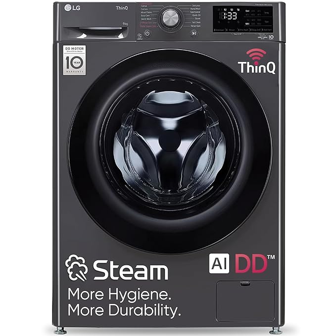 LG Smart Choice, 9 Kg, 5 Star, AI Direct Drive Technology, Steam, 6 Motion DD & Wi-Fi Fully-Automatic Front Load Washing Machine (FHP1209Z5M, Intelligent & Convenient Fabric Care, Middle Black)