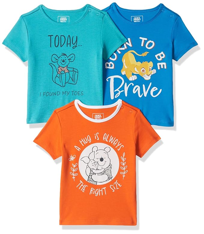 Amazon Brand - Jam & Honey Regular Fit Baby Boys and Girls 100% Cotton Printed Half Sleeves Unisex T-Shirt | Age 0-2 Years