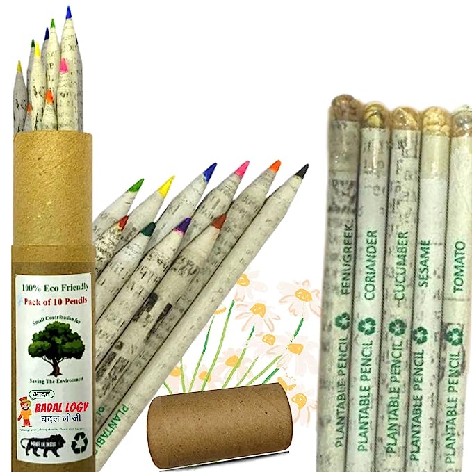 [Apply Coupon] - BADAL LOGY Colour Pencil | Plantable Seed Pencils Made With 100% Recycled Paper Eco Friendly (10)