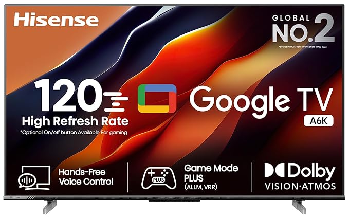 Hisense 126 cm (50 inches) Bezelless Series 4K Ultra HD Smart LED Google TV 50A6K (Gray) | Dolby Vision & Atmos | HSR 120 Mode | Hands Free Voice Control
