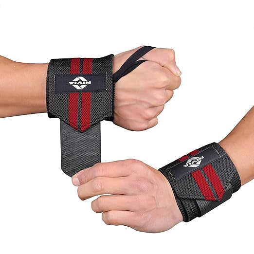 Nivia Wrist Support for gym workout wrist band for gym workout Wrist Supporter for Gym Straps for Men Compression Band for Gym, Fitness, Weightlifting & Sports Injury Protection (Black/Red) 1 pair