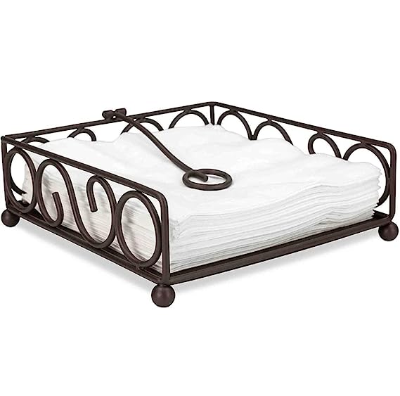 Napkin Holder for Kitchen & Countertop  -  Decorative Iron Paper Napkin Dispenser with Vertical Stand Design (6.5 x 6.25 x 1.5 in)