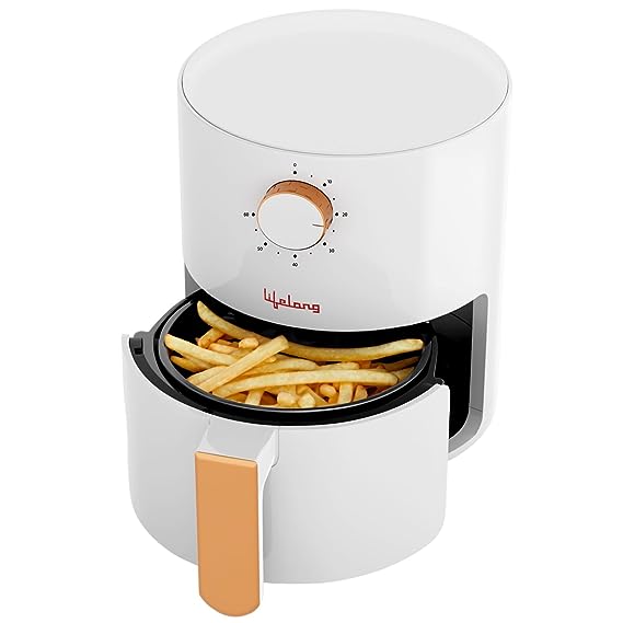 Lifelong Air Fryer | 1 Year Warranty | 800W, 2.5L, Air Fryer for Home, Electric Air-Fryer with 360° Hot Air Circulation Technology & Timer Control, Oil Free Fryer for Bake & Toast (LLHF25, White)