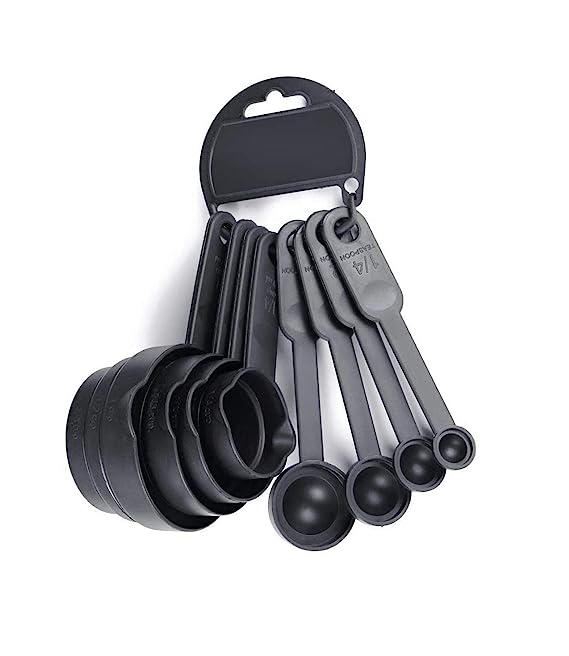 ATEVON 8-Pieces Plastic Measuring Spoon and Cup Set, Black
