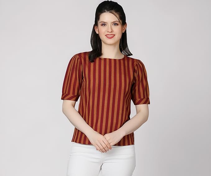 ZUVINO Striped Cotton Top for Women With Puffed Sleeves - Basic Summer and Formal Tops