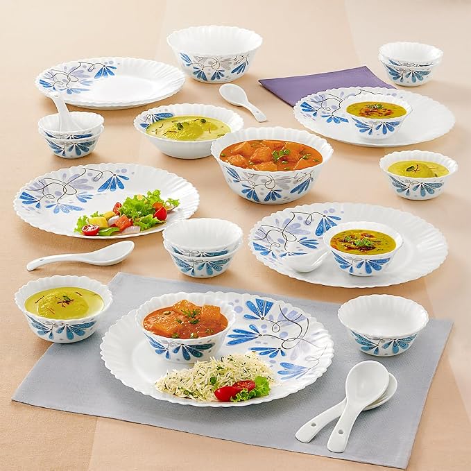 Larah by Borosil 27pc Opalware Dinner Set | for Family of 6 | Microwave & Dishwasher Safe | Bone-Ash Free | Crockery Set for Dining & Gifting | Plates & Bowls (Twilight)