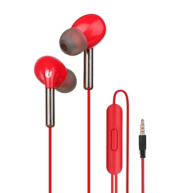ZEBSTER Peak with Tangle Free Design, 10mm Drivers, in-line Mic, Deep Bass, 1.2m Cable, Gold Plated 3.5mm Jack(Red)