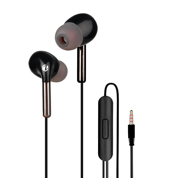 ZEBSTER Peak with Tangle Free Design, 10mm Drivers, in-line Mic, Deep Bass, 1.2m Cable, Gold Plated 3.5mm Jack (Black)