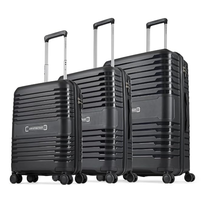 Aristocrat Harbour (Cabin+Medium+Large) 8 Spinner Wheels Hardsided Black Suitcase Sets