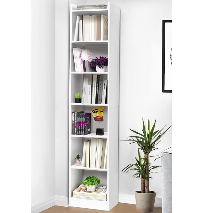 ABOUT SPACE 6 Tier Book Shelf for Home Library 6ft with Assembly,Cabinet For Storage,White Bookshelves for Living Room Display Stand Book Rack For Office,Kitchen,Bedroom(33x24x180cm - Engineered Wood)