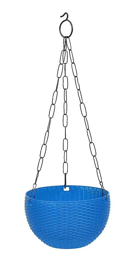 GTB Hanging PLANTERS Round Shape Garden Hanging Flower Port | Crystal Flower Pots | Plastic | Flower Pot | Metal Hanging Chain | Flower Pots for Home Garden Balcony Multicolor| Pack of 1 (Blue)