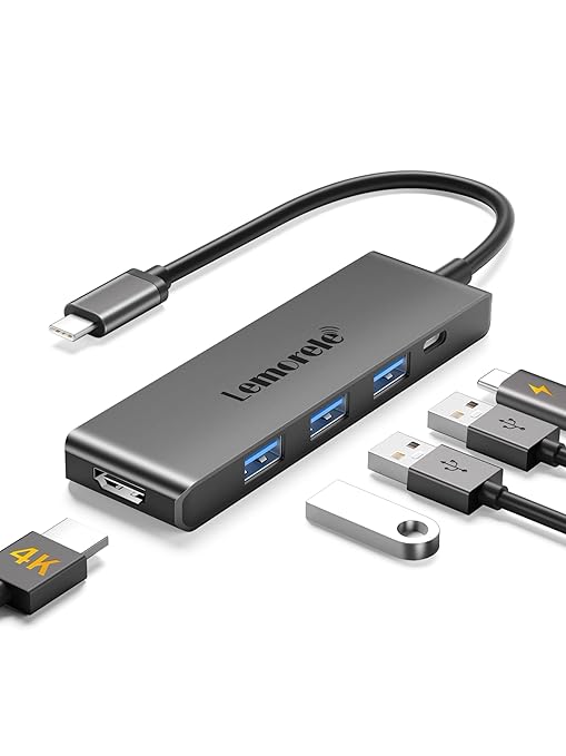 Lemorele USB C Hub 5-in-1 (Device Needs to Support DP ALT Mode) with 1x HDR 4K HDMI | 3X USB 3.0x3 | 100W PD | SD/TF Card Reader | Compatible with MacBook, iPad, Chromebook, Windows, Linux and More