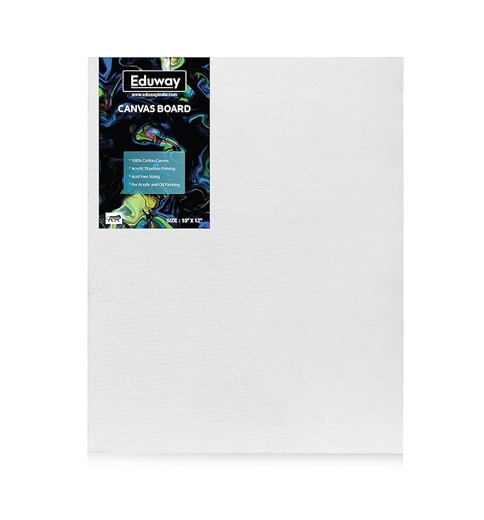 Eduway Medium Grain 4"x4" inch Cotton Canvas Board- Pack of 1, (10x10 cms) with 4mm MDF Board Backing, for Painting