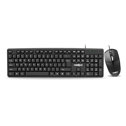 FRONTECH Wired Keyboard and Mouse Combo | Membrane Keys with Retractable Stands | USB Plug & Play | Ergonomic & Comfortable Design | 1 Year Warranty (KB-0012, Black)