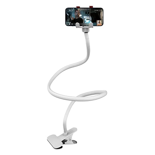 SWAPKART Flexible Mobile Tabletop Stand, Metal Built -for Video, Heavy Duty Foldable Lazy Bracket Clip Mount, Multi Angle Clamp for All Smartphones (White)