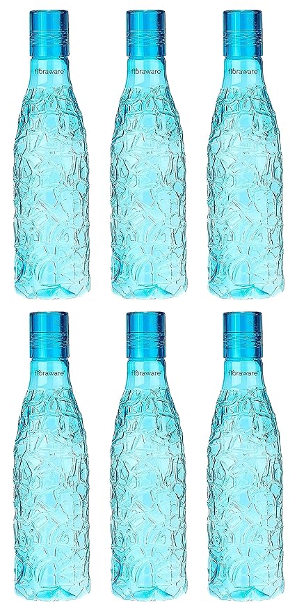 Floraware Food Grade Premium Plastic Fridge Round Water Bottle, Drinking Bottle, 1000ml Pack of 6, Blue