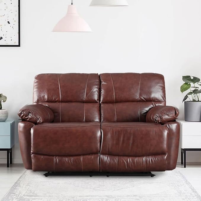 HomeTown Charles Half Leather Two Seater Recliner in Brown Colour
