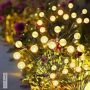 Homehop Garden Solar Light 8 led Swaying Crystal Ball Firefly Flickering Outdoor Waterproof Decorative lamp for Pathway & Home Decor Warm White Auto On/Off,(65cm)