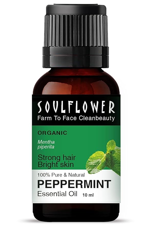 Soulflower Peppermint Essential Oil for Skin & Hair Growth, Hair Fall Control, Scalp |100% Pure & Natural Therapeutic Grade, Undiluted, Ecocert Cosmos Organic Certified| Mentha Piperita |10ml
