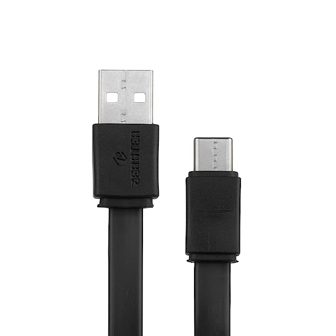 ZEBSTER Z-CC25 USB to Type C Cable, flat cable, supports upto 3A,Charge & Sync (Black)