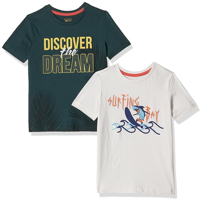 Amazon Brand - Symbol Boys Boys 100% Cotton Printed Half Sleeves T-Shirt | Age 2-7 Years (Pack of 2 and 3)