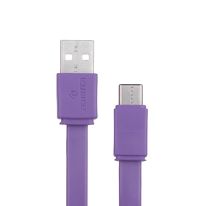 ZEBSTER Z-CC25 USB to Type C Cable, flat cable, supports upto 3A,Charge & Sync (Lavender)