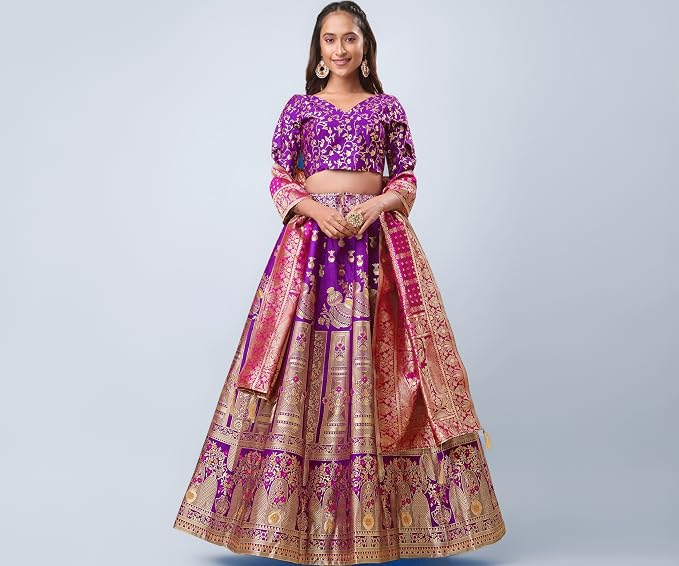 PURVAJA Women's Jacquard Semi-Stitched Lehenga choli(Kumbh)