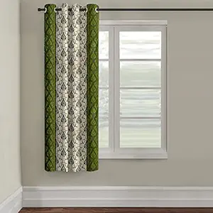 Cortina 1 Piece Damask Design Panel Eyelet Polyester Window Curtain - 5-Feet, Green