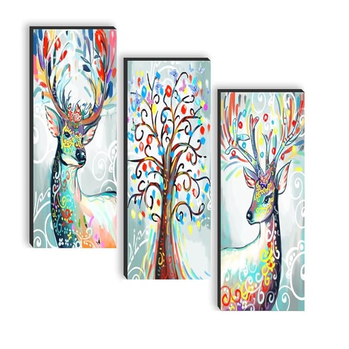 SAF paintings set of 3 Deer UV textured self adeshive wall painting for home decoration SANF-SJ85