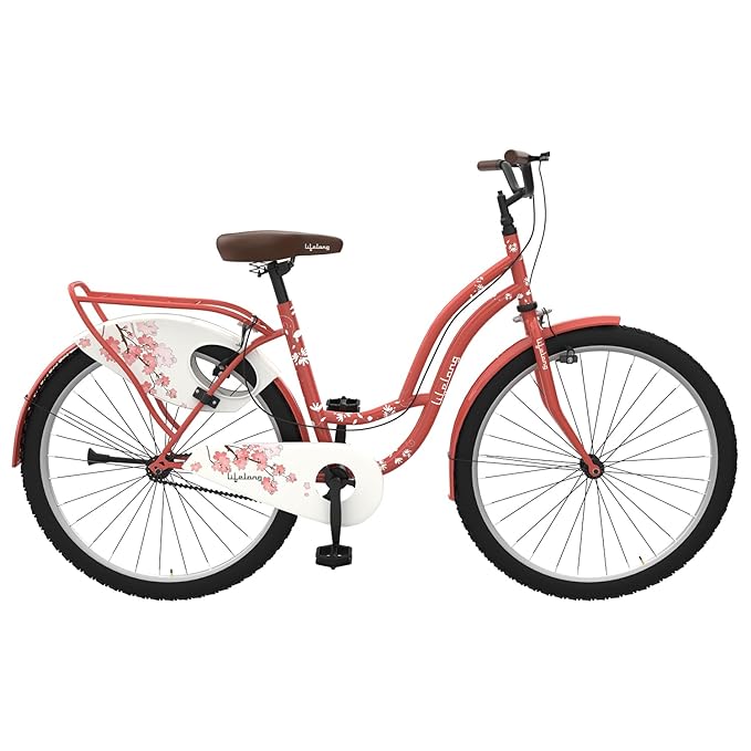 Lifelong Lady Cycle for Girls/Women with Caliper Brake, Rigid Fork, Mudguard, Integrated Carrier|Max Weight Capacity: 90kg|Freeride Bike|Hybrid Bike (LLWBC2601, Orange)