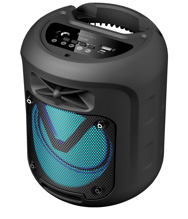 ZEBRONICS Sound Feast 90 10W Output, Portable Wireless Speaker with Bluetooth v5.0, TWS, 6.3mm Wired Mic Support, USB, mSD, AUX, Mobile Holder and RGB Lights