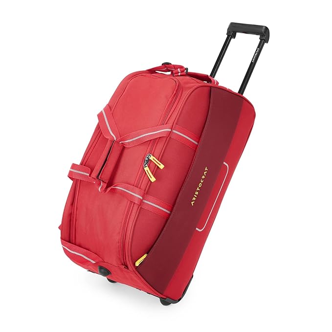 Aristocrat Polyester Solid Pattern Fitch Dft 62 Softshell Inlineskatewheel Suitcase/Trolley Bag (Red, Medium), H-30 Centimeters