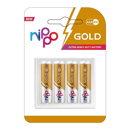 [Apply Coupon] - Nippo 4DG Gold AAA Battery | 1.5 V | Pack of 4 | 18 Months Shelf Life | for Toys, Remotes, Clocks, Wireless Mouse & More