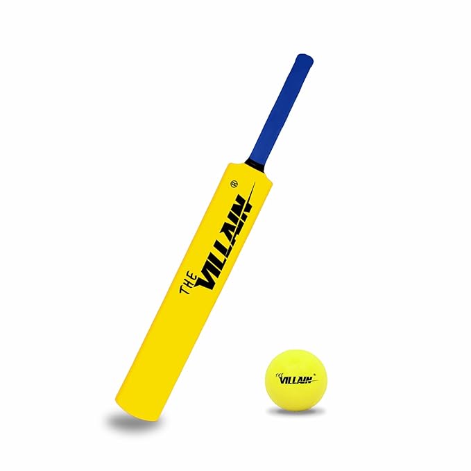 THE VILLAIN Heavy Duty Plastic Cricket Bat |Premium Bat for All Age Groups Kids|Boys |Girls |Adults|Yellow Color|Bat and Ball (Size-5)