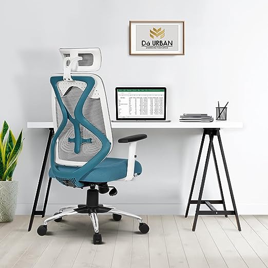Da URBAN® Merlion Office Chair,High Back Mesh Ergonomic Home Office Desk Chair with 3 Years Warranty, Adjustable Armrests,Adjustable Lumbar Support,Tilt Lock Mechanism (Blue)