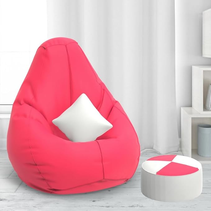 Pi Bean Bags with Beans Filled XXXXL Bean Bag with Free Cushion and Footrest - Official : ZenSack(Color : Pink)
