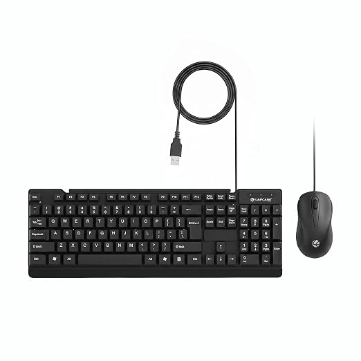 Lapcare E9 Wired Keyboard and Mouse Combo | 104 UV Coated Keys, Spill Resistant | Slim & Ergonomic Design | USB Plug & Play | 1000 DPI Optical Mouse for Home & Office (Black)